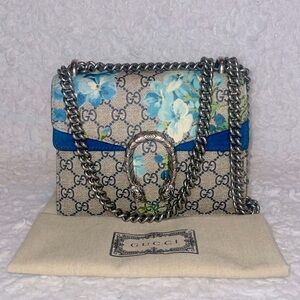 Gucci GG Supreme Dionysus Blooms Floral Mini Chain Shoulder Crossbody Bag Blue